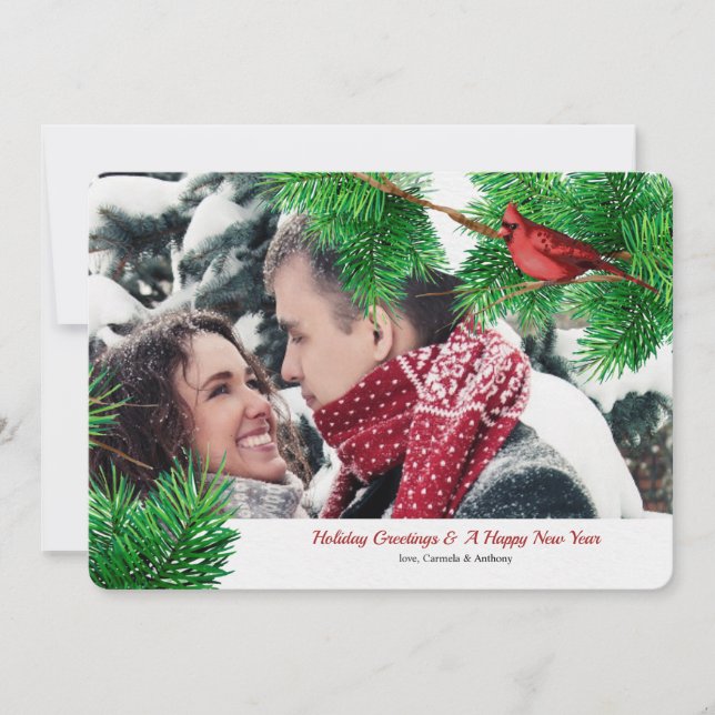 Festiva Tarjeta de vacaciones de fotos de Cardenales de In (Anverso)