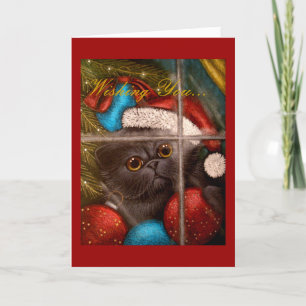 Festiva Tarjeta de vacaciones de gatito persa negro