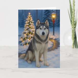 Festiva Tarjeta de vacaciones de Husky Siberiano