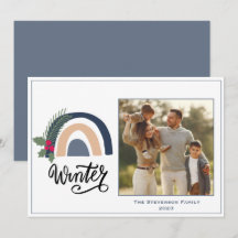 Tarjeta de vacaciones de invierno con foto de arco