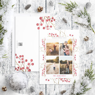 Festiva Tarjeta de vacaciones de invierno natural Red Berr