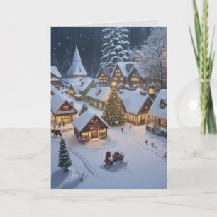 Festiva Tarjeta de vacaciones de la aldea para Navidades p