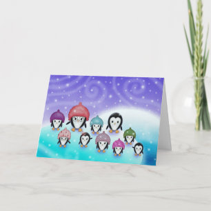 Festiva Tarjeta de vacaciones de la familia de pingüinos