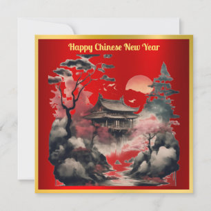 Festiva Tarjeta de vacaciones de la pagoda china de dibujo