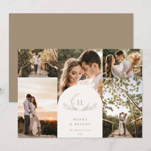 Festiva Tarjeta de vacaciones de Monograma Orgánico 5 (Anverso / Reverso)