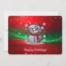 Tarjeta de vacaciones de muñeco de nieve con crist