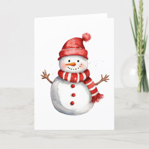 Festiva Tarjeta de vacaciones de muñeco de nieve sonriente