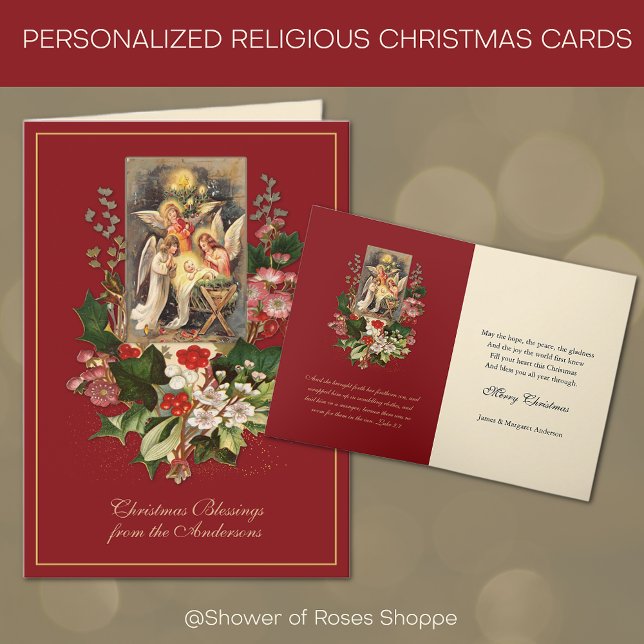Festiva Tarjeta de vacaciones de Navidades de Natividad de (Traditional Religious Christmas Cards with Scripture Verse - Easy to personalize)