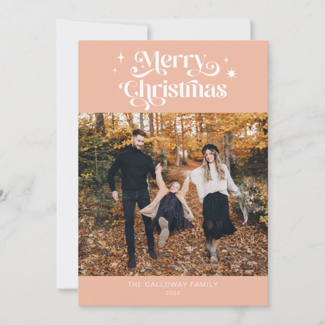 Festiva Tarjeta de vacaciones de Navidades rosa retro (Anverso)