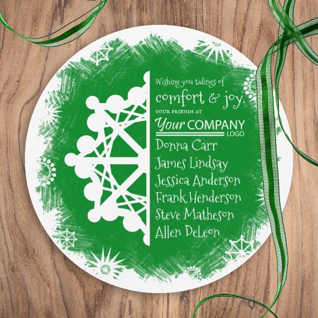 Festiva Tarjeta de vacaciones de negocios de copo de nieve (bright green company holiday greeting cards, green business logo christmas cards, green logo)