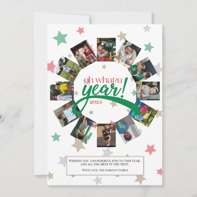 Festiva Tarjeta de vacaciones de Oh Qué Año, Saludo de Año (Anverso)