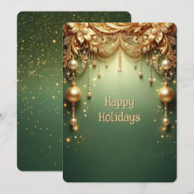 Tarjeta de vacaciones de ornamentos dorados festiv
