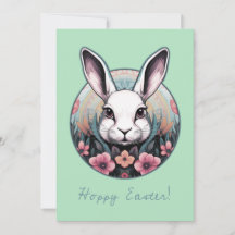 Tarjeta de vacaciones de Pascua con conejo feliz