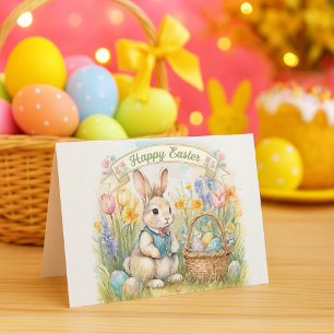 Festiva Tarjeta de vacaciones de Pascua con conejo lindo p
