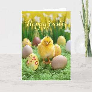 Festiva Tarjeta de vacaciones de Pascua con pollo y huevos