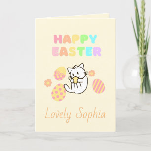 Festiva Tarjeta de vacaciones de Pascua de gato amarillo f