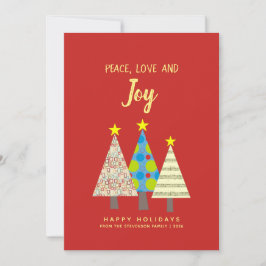 Festiva Tarjeta de vacaciones de Paz Amor Alegría Roja