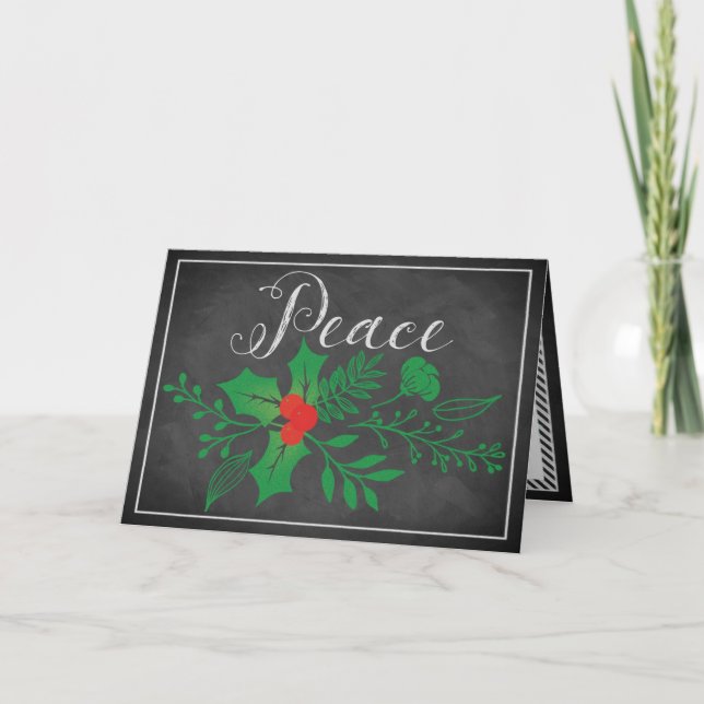 Festiva Tarjeta de vacaciones de paz | Faux Chalkboard (Anverso)