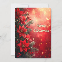 Tarjeta de vacaciones de poinsettias y bayas rojas