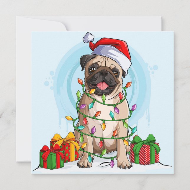 Festiva Tarjeta de vacaciones de Pug navidades (Anverso)