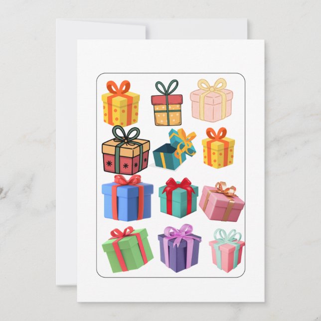 Festiva Tarjeta de vacaciones de regalos coloridos minimal (Anverso)