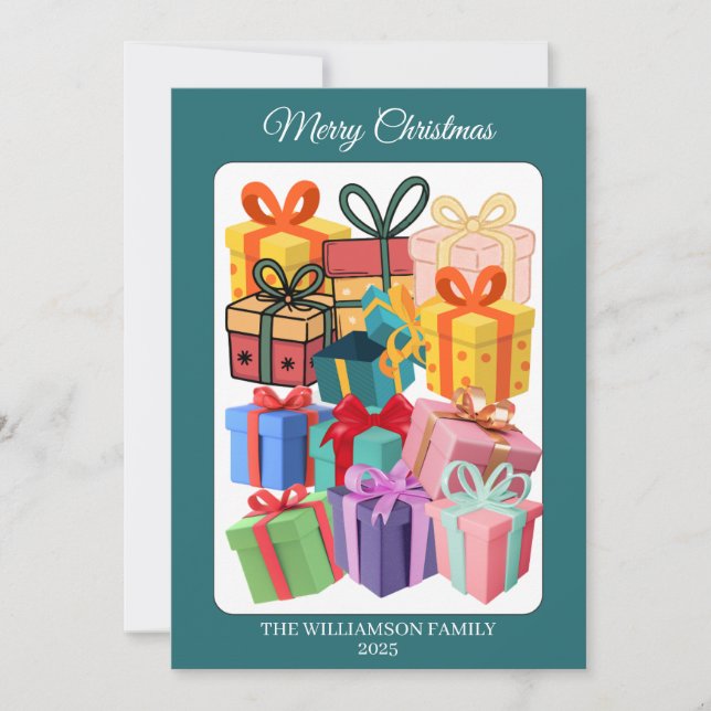 Festiva Tarjeta de vacaciones de regalos coloridos minimal (Anverso)