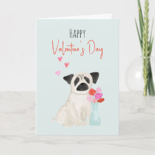 Festiva Tarjeta de vacaciones de San Valentín de perro pug