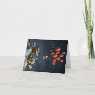 Festiva Tarjeta de vacaciones de Santa caprichosa en blanc