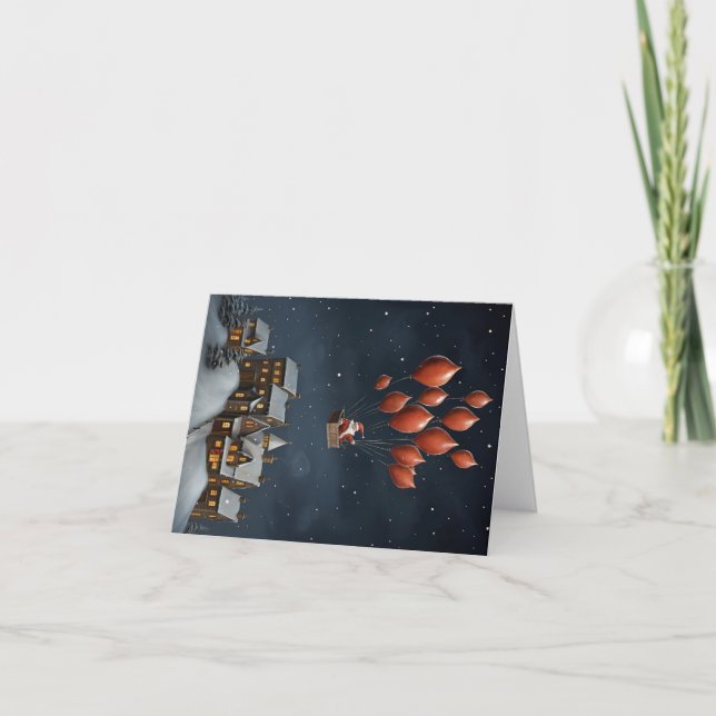 Festiva Tarjeta de vacaciones de Santa caprichosa en blanc (Anverso)