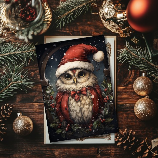 Festiva Tarjeta de vacaciones de Santa Owl Flat (Subido por el creador)