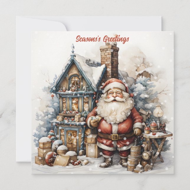 Festiva Tarjeta de vacaciones de Santa vintage (Anverso)