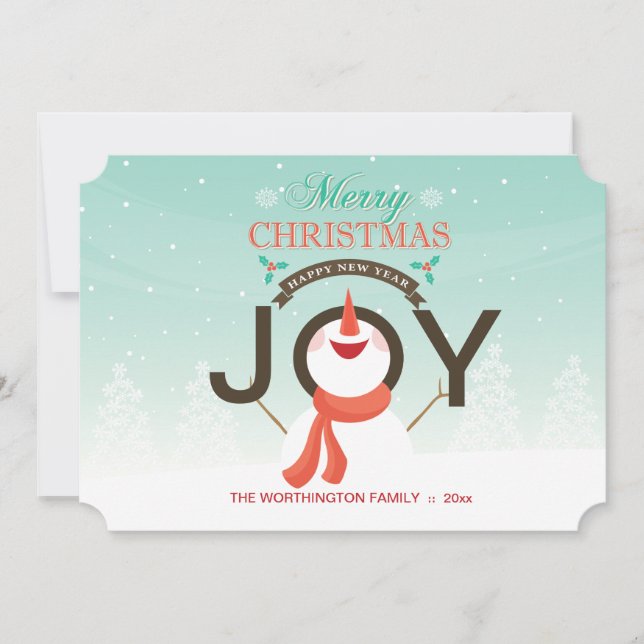 Festiva Tarjeta de vacaciones de Snowman Joy (Anverso)
