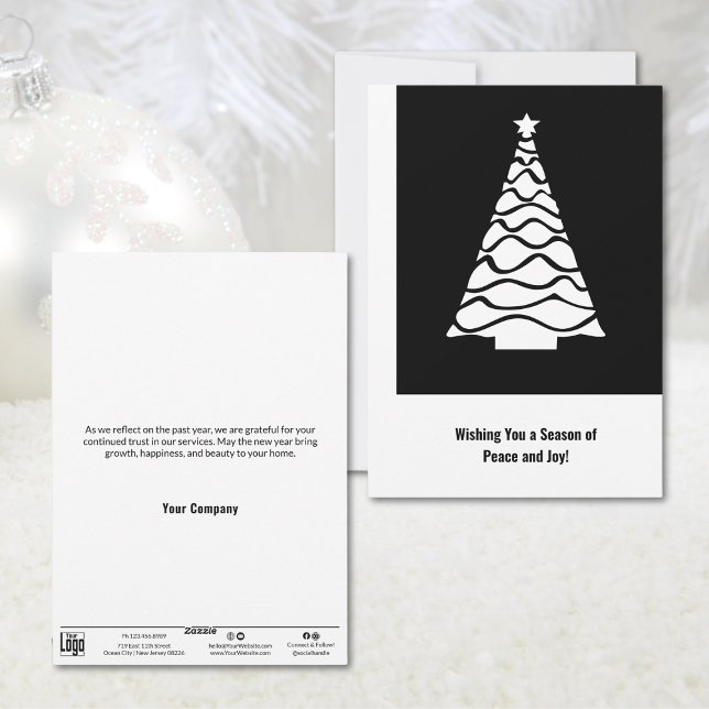 Festiva Tarjeta de vacaciones de vacaciones de árbol de Na (Black & White Christmas Tree Business Holiday Card)