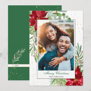 Festiva Tarjeta de vacaciones de verde navideño + dorado a