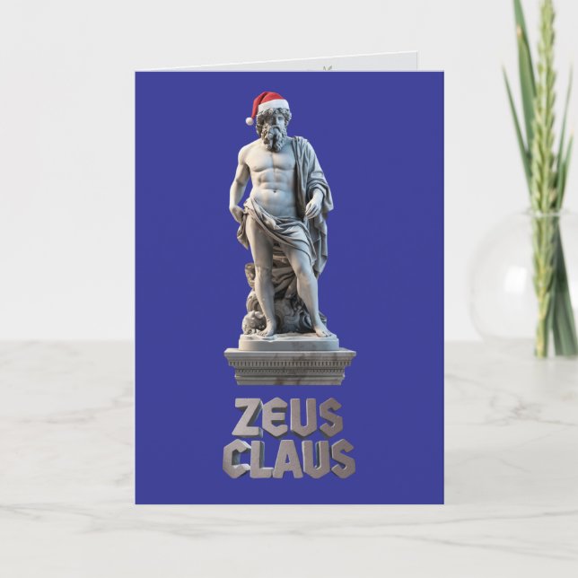 Festiva Tarjeta de vacaciones de Zeus Claus doblada (Anverso)