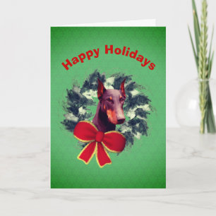Festiva Tarjeta de vacaciones Doberman Wreath Bow para nav