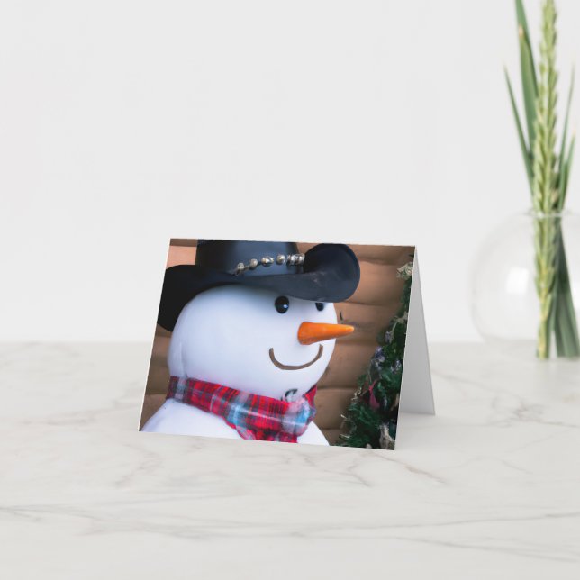Festiva Tarjeta de vacaciones doblada de muñeco de nieve o (Anverso)
