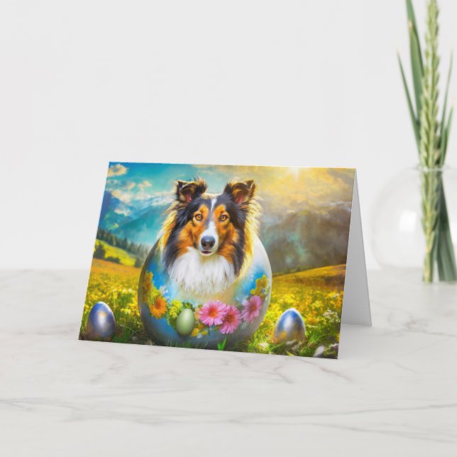 Festiva Tarjeta de vacaciones doblada de perro Collie (Anverso)