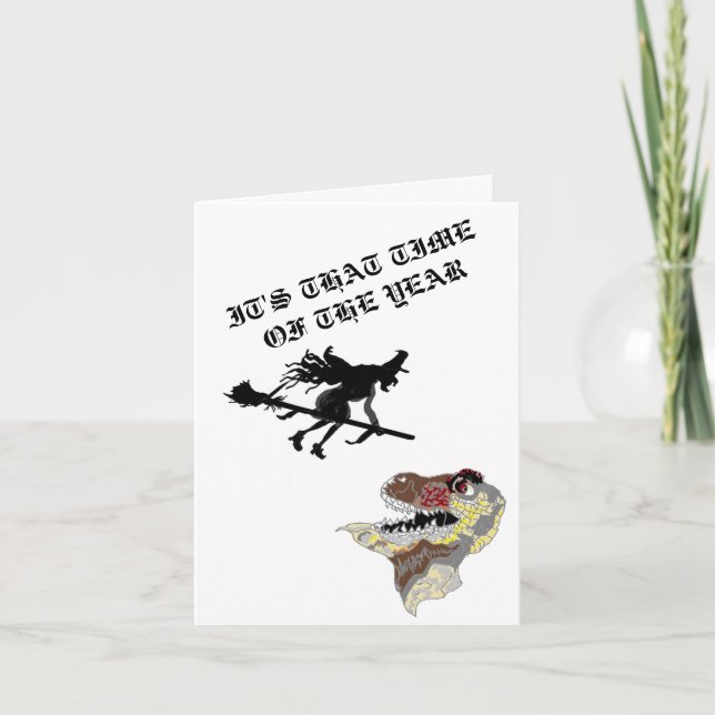 Festiva Tarjeta de vacaciones doblada: Dinosaurio Hallowee (Anverso)