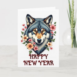 Festiva Tarjeta de vacaciones doblada floral de lobo de Añ