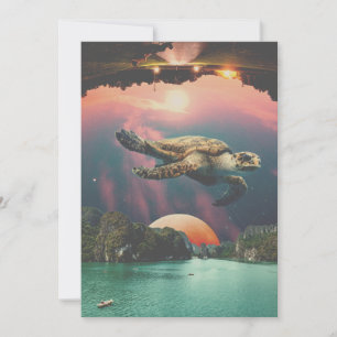 Festiva Tarjeta de vacaciones editable para tortugas volad