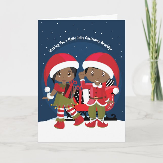 Festiva Tarjeta de vacaciones Elf Twins Elf Black (Anverso)