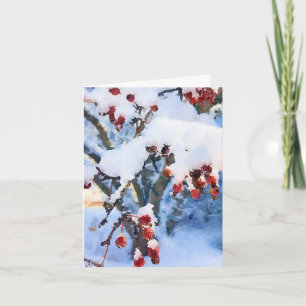 Festiva Tarjeta de vacaciones en blanco acuarela de nieve 