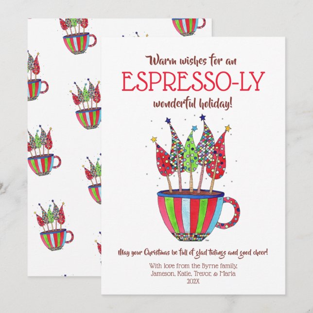 Festiva Tarjeta de vacaciones Espresso Disco para Árboles  (Anverso / Reverso)