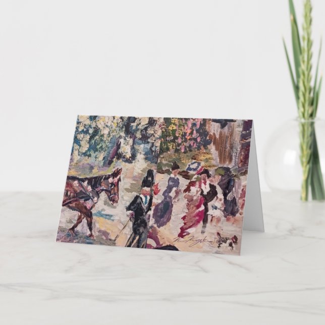 Festiva tarjeta de vacaciones estilo renoir de caballo (Anverso)