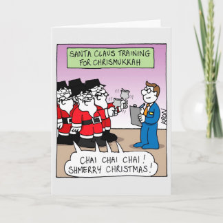 Festiva Tarjeta de vacaciones feliz - Chrismukkah Santa Cl