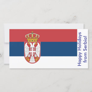 Festiva Tarjeta de vacaciones feliz con bandera de Serbia