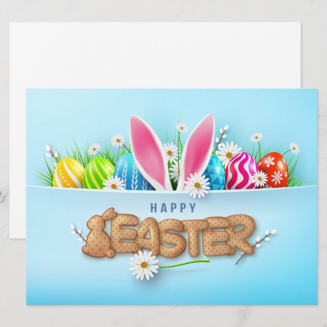 Festiva Tarjeta de vacaciones Feliz Pascua (Anverso / Reverso)