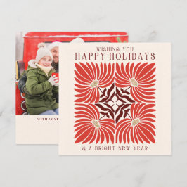 Festiva Tarjeta de vacaciones foto floral roja moderna y e