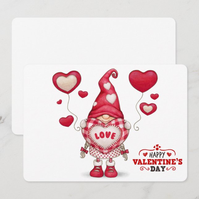 Festiva Tarjeta de vacaciones Gnome Valentines (Anverso / Reverso)